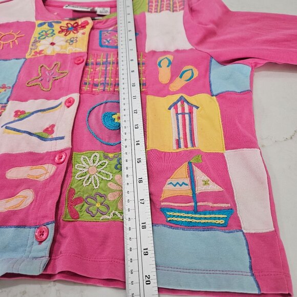 Michael Simon Embroidered Patchwork Cardigan Small Pink Flaws - Picture 6 of 13